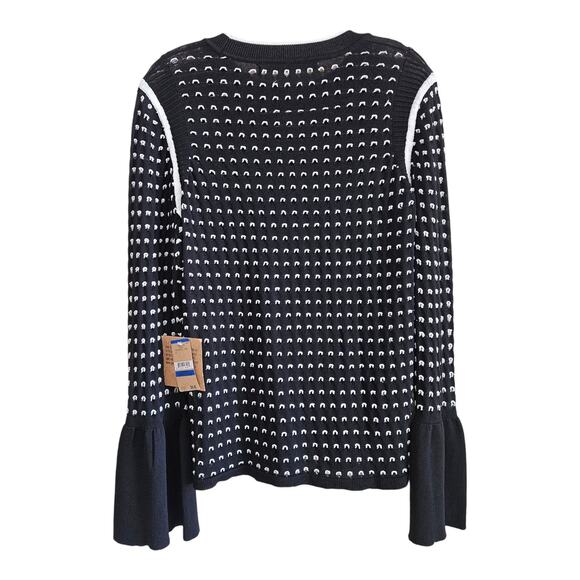 RACHEL ROY Women's L XL Sweater Black White Open Weave Bell Cuff 38" NEW - Picture 8 of 9